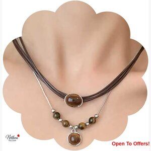 Stainless Steel Tiger Eye Stone Layered Necklace Bohemian Y2K Fashion